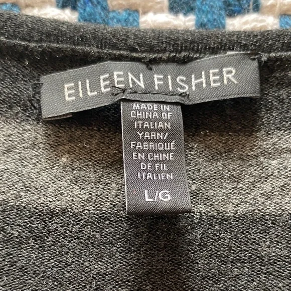 Eileen Fisher Striped Black and Gray Long Sleeve Pockets Women's Tunic Dress L - Picture 5 of 9